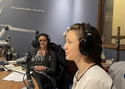 Nurse member Michele Faenle and Medical Student Talia Caridi discuss life as Catholic women in healthcare, AM 820 Catholic Radio, April 2024 (1)